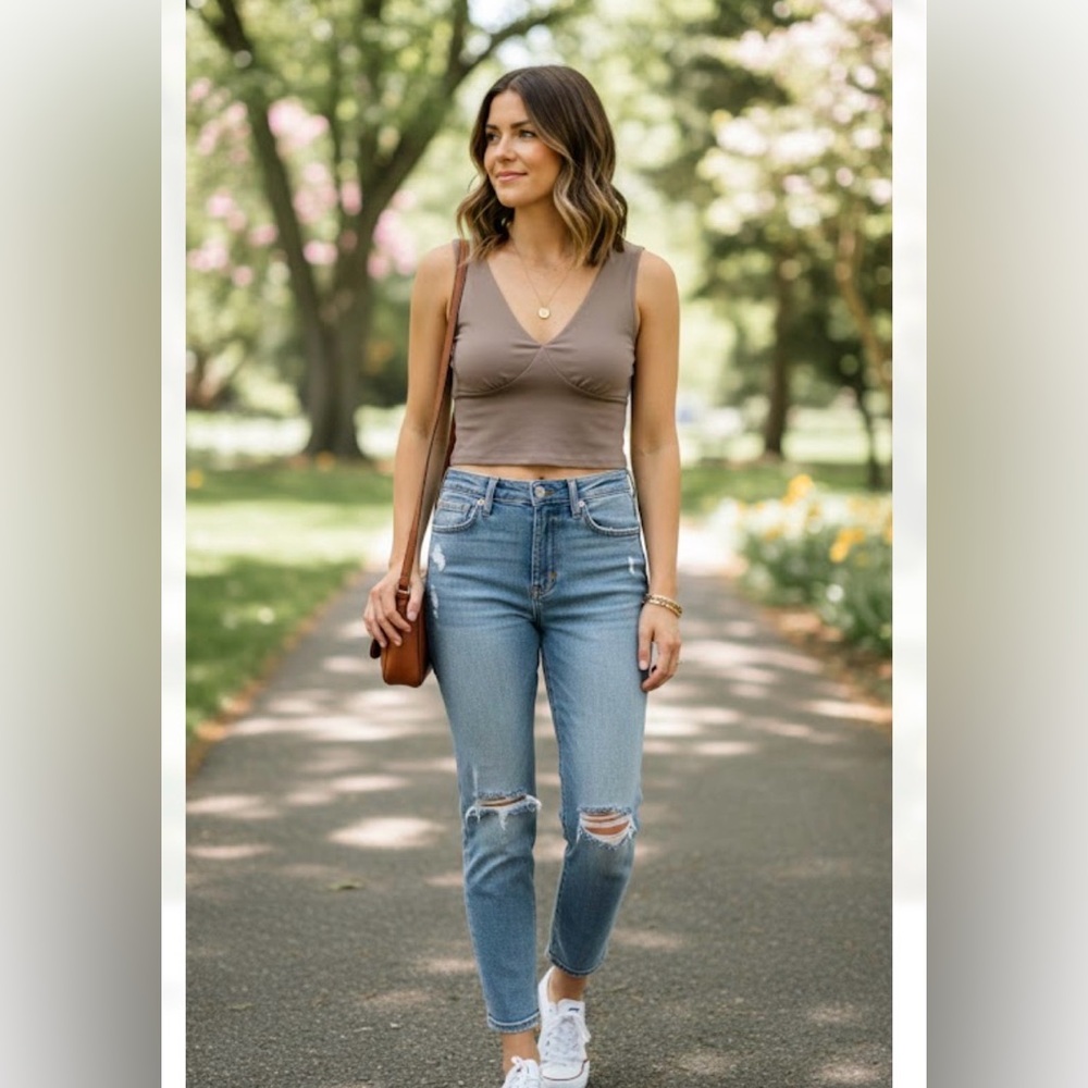 Madden NYC Brown V-Neck Sleeveless Top